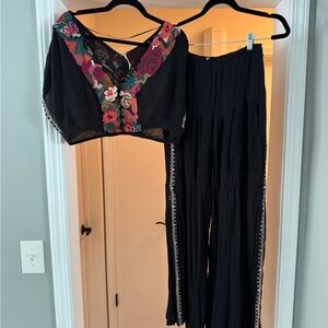 Free People Embroidered Black Jumpsuit